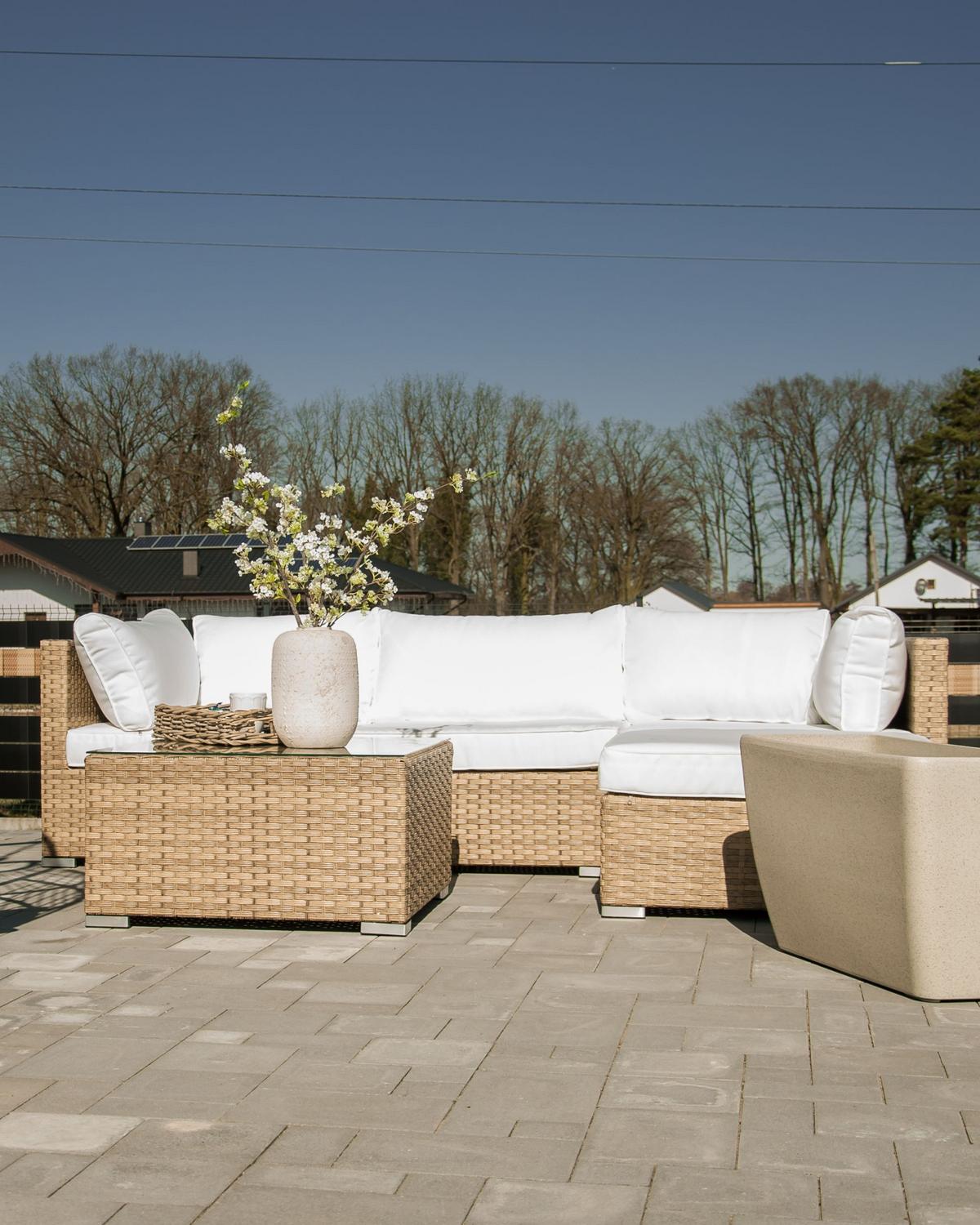 LOUNGE-SET 4-Sitzer Naturfarben Sano - Weiß/Naturfarben, Kunststoff - Beliani