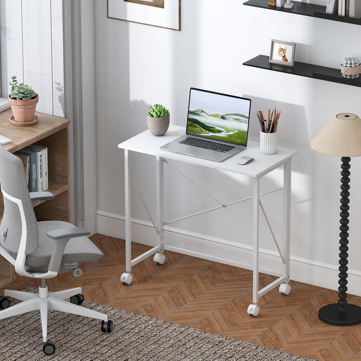 SCHREIBTISCH aus MDF Stahl Weiß - Weiß, Holzwerkstoff (80/40/75cm) - HOMCOM
