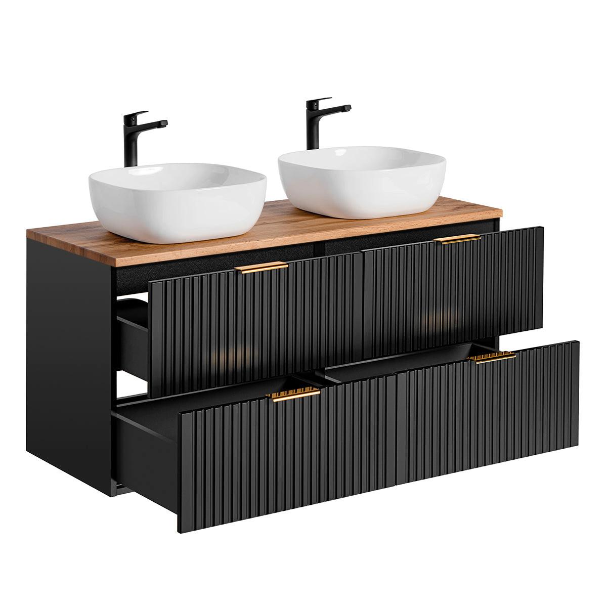 BADMÖBEL 120.8cm Adriel 2er-Set Schwarz und Holz - Schwarz, Holzwerkstoff (120.8/59/46cm) - Petits-meubles
