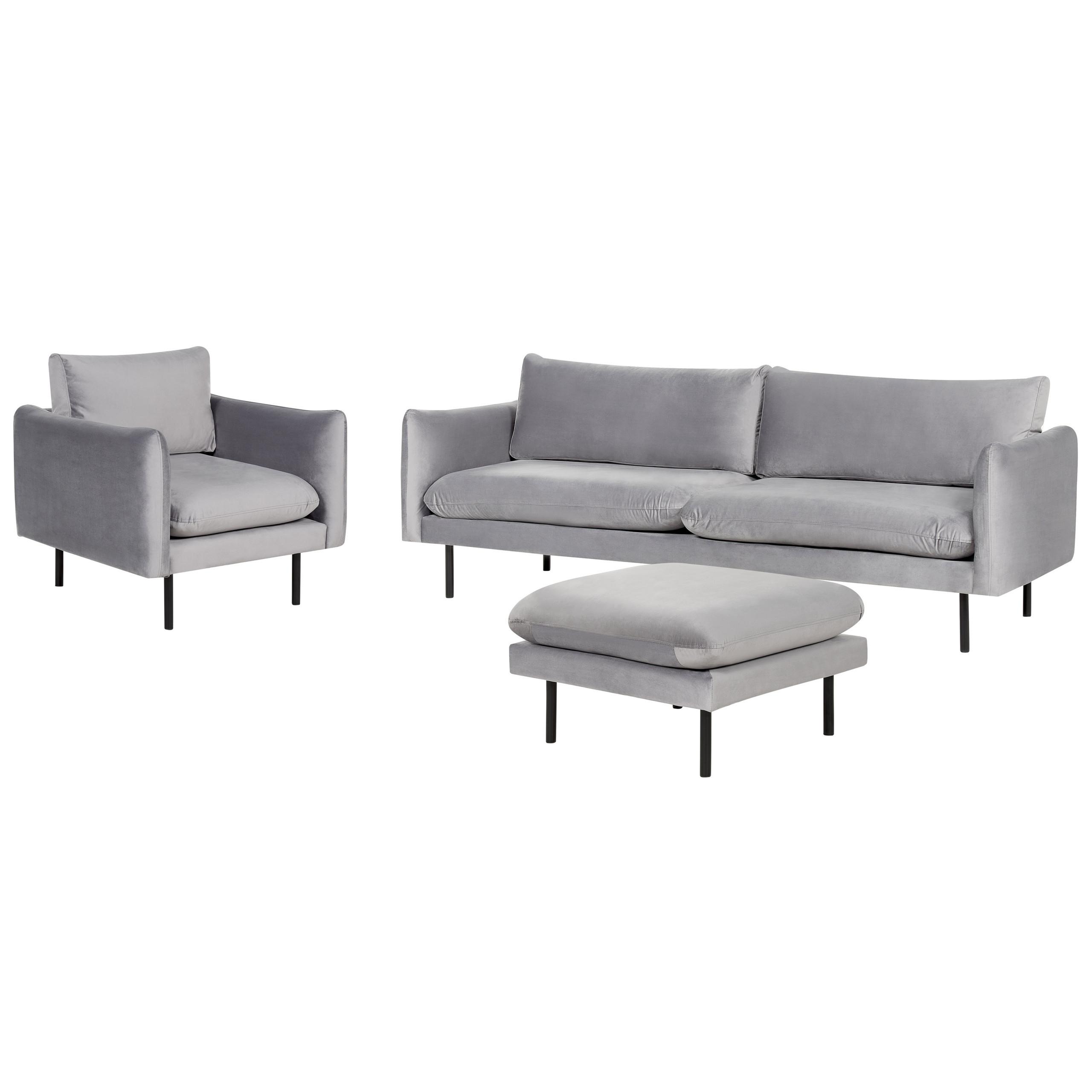 SOFA-SET 5-Sitzer Samtstoff Grau mit Ottomane Vinterbro - Dunkelgrau/Schwarz, Textil (220/85/85cm) - Beliani