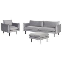 SOFA-SET 5-Sitzer Samtstoff Grau mit Ottomane Vinterbro - Dunkelgrau/Schwarz, Textil (220/85/85cm) - Beliani