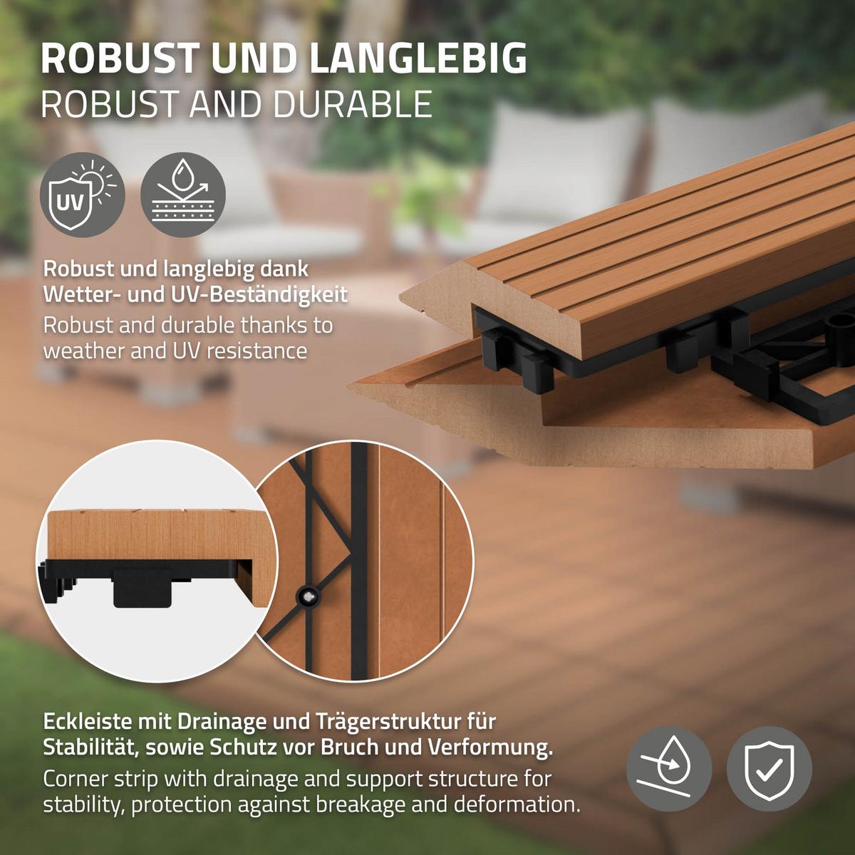 ABSCHLUSSLEISTE WPC Ecke links Hellbraun - Hellbraun, Holzwerkstoff (38/2/7.5cm) - ML-DESIGN