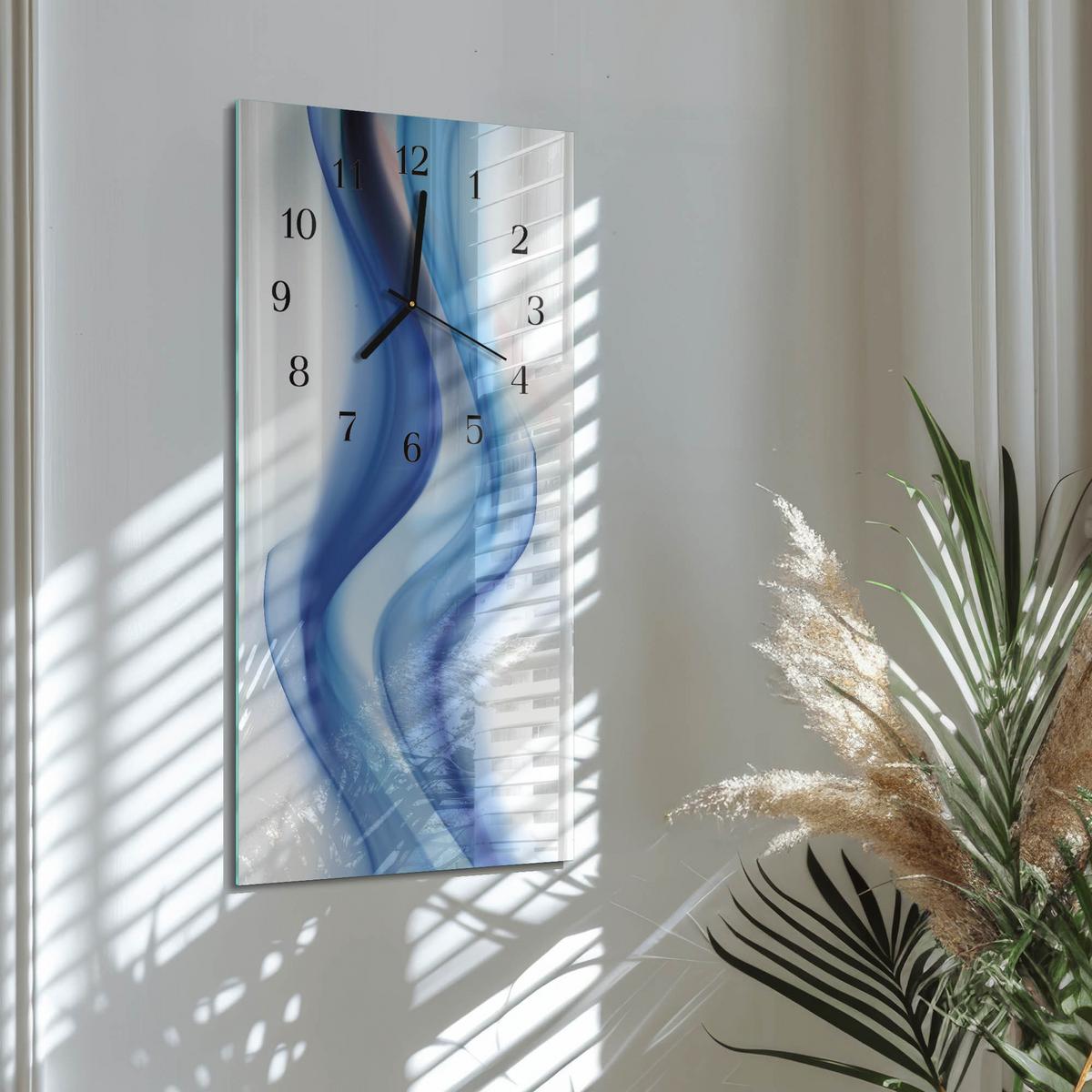 WANDUHR aus Glas 30x60 cm - Abstrakter Rauch - Blau, Glas (30/60/0.4cm) - TULUP