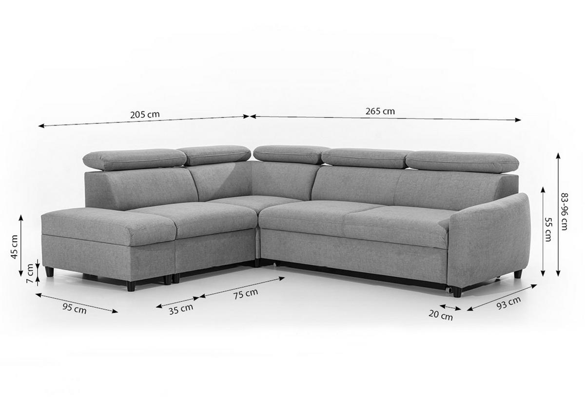ECKSOFA L Form Olettio Braun 265/205/96 cm Links mit Schlaffunktion - Schwarz/Braun, Kunststoff/Textil (205/265cm) - AX Living
