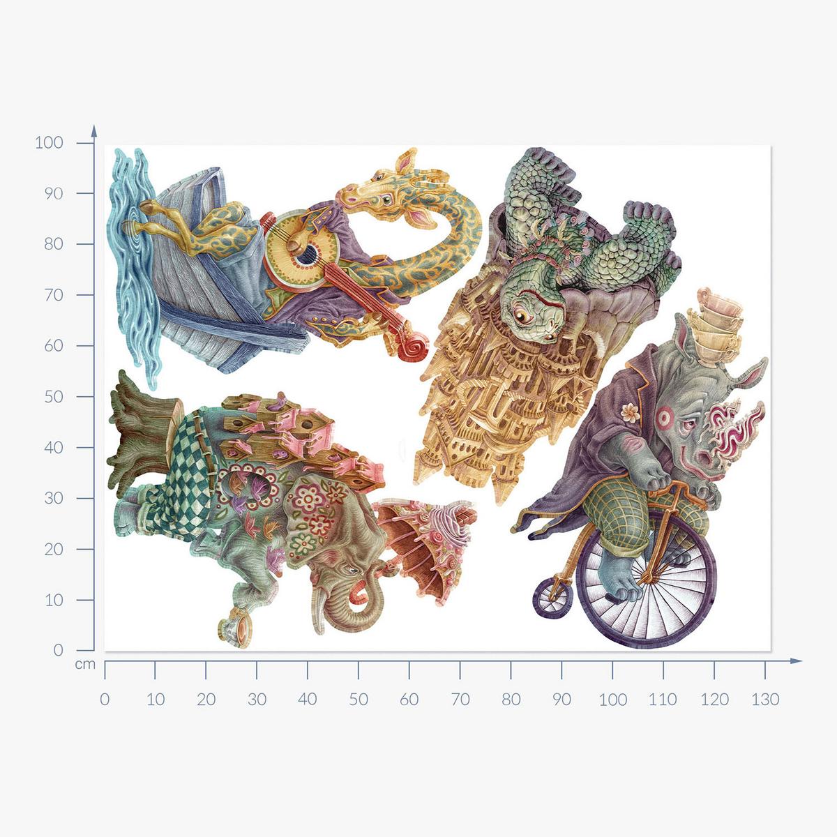 WANDAUFKLEBER 100x132cm - Pastellkreaturen - Multicolor, Kunststoff (100/132/0.1cm) - Wallfluent