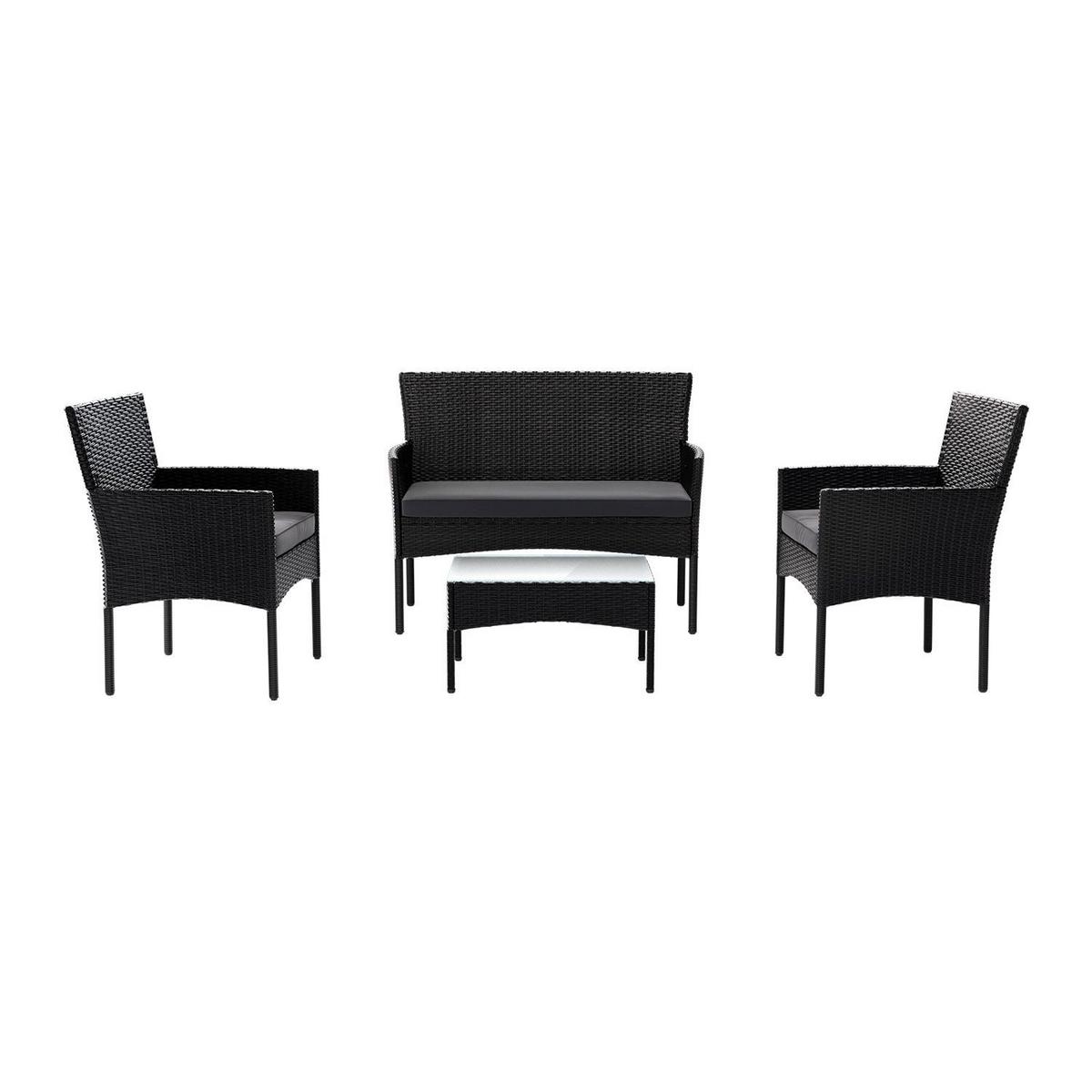 GARTENSET Fort Myers schwarz / dunkelgrau inkl. Abdeckung - Dunkelgrau/Schwarz, Kunststoff/Metall - Juskys