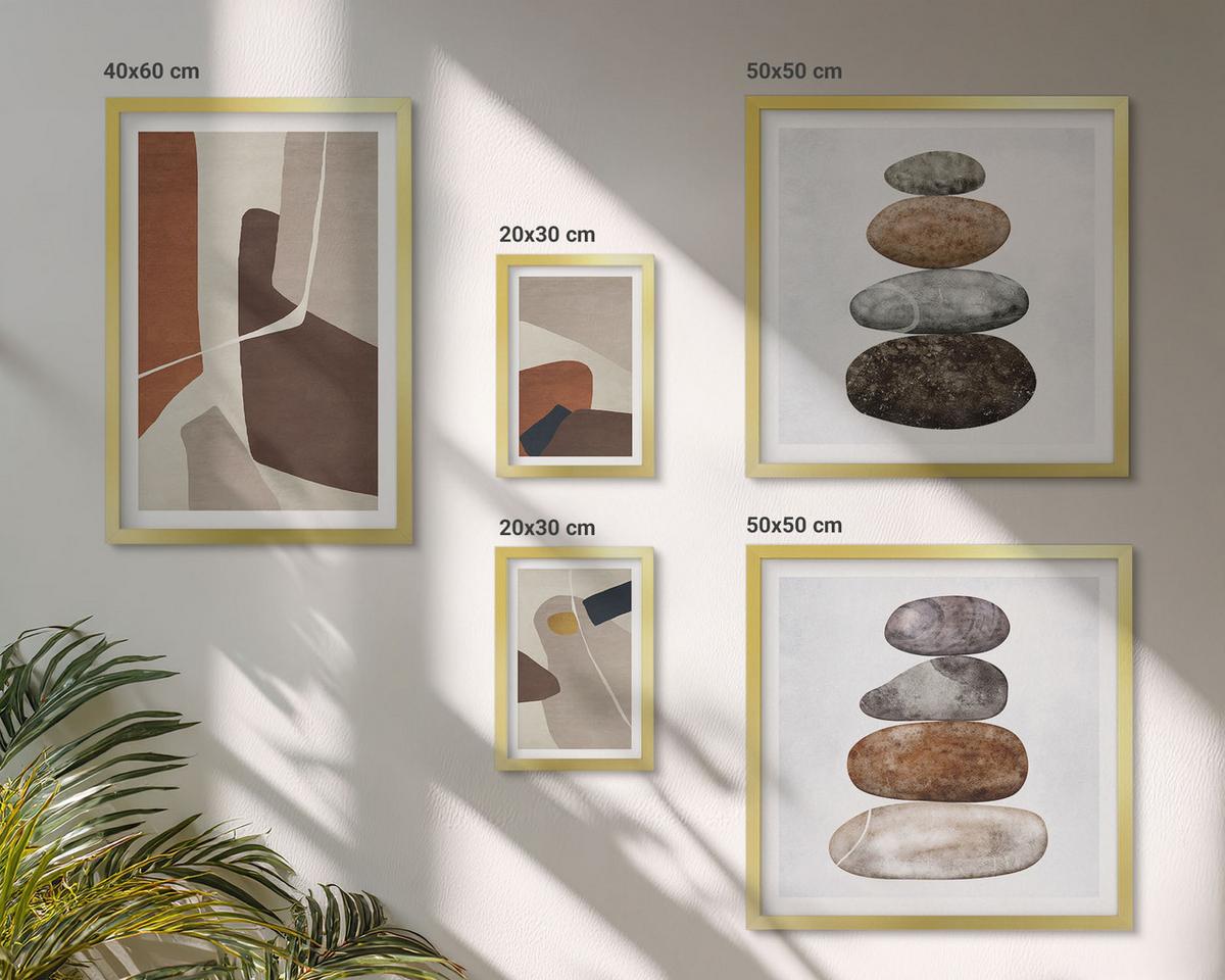 BILDER SET 5er Set - 50x50 cm & 20x30 cm & 40x60 cm Goldrahmen - Abstrakte Boho-Formen - Goldfarben, Kunststoff (40/60cm) - TULUP