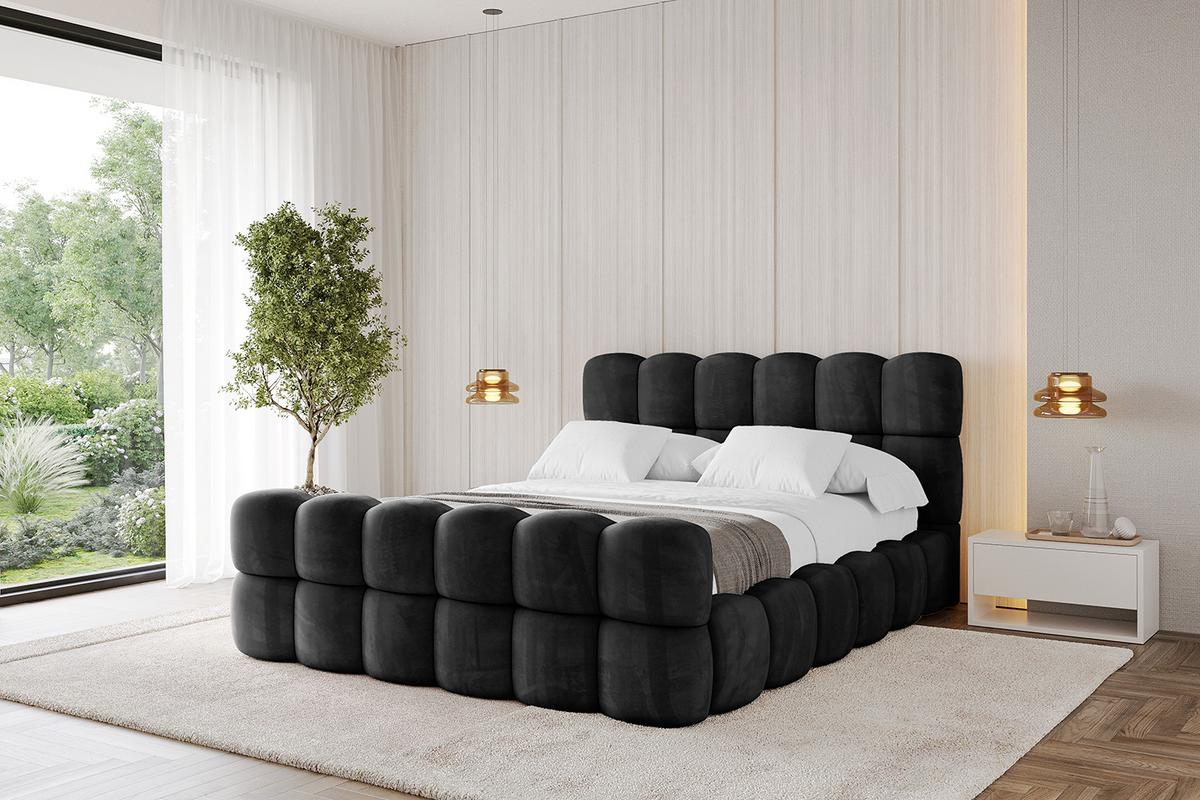 POLSTERBETT mit Bettkasten, Fußteil und Lattenrost, Bett mit Matratze H3/H4 - LEYA-Z 200x200 Schwarz - Schwarz, Holzwerkstoff/Textil (200/200cm) - ALTDECOR