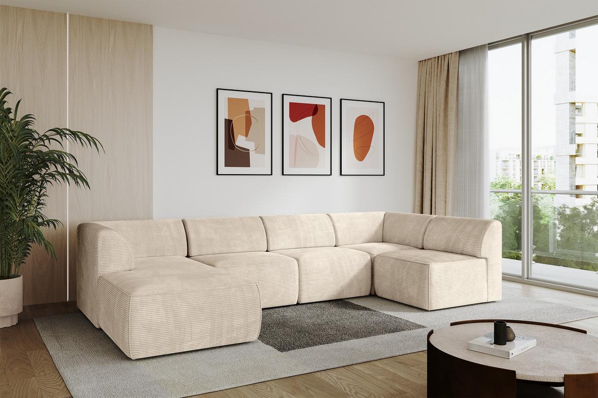 WOHNLANDSCHAFT Ottomane Links MOVO-L 345x180x78 cm Beige Cord - Beige, Holzwerkstoff/Kunststoff (345/78/180cm) - ALTDECOR