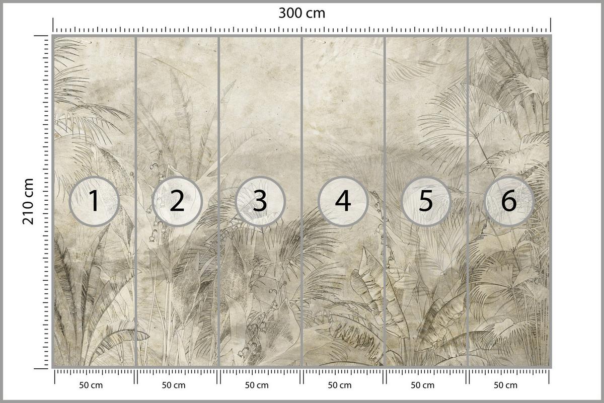 FOTOTAPETE für Schlafzimmer Vintage Botanische Blätter Tropisch 300x210 - Beige/Braun, Papier (300/210cm) - Muralo