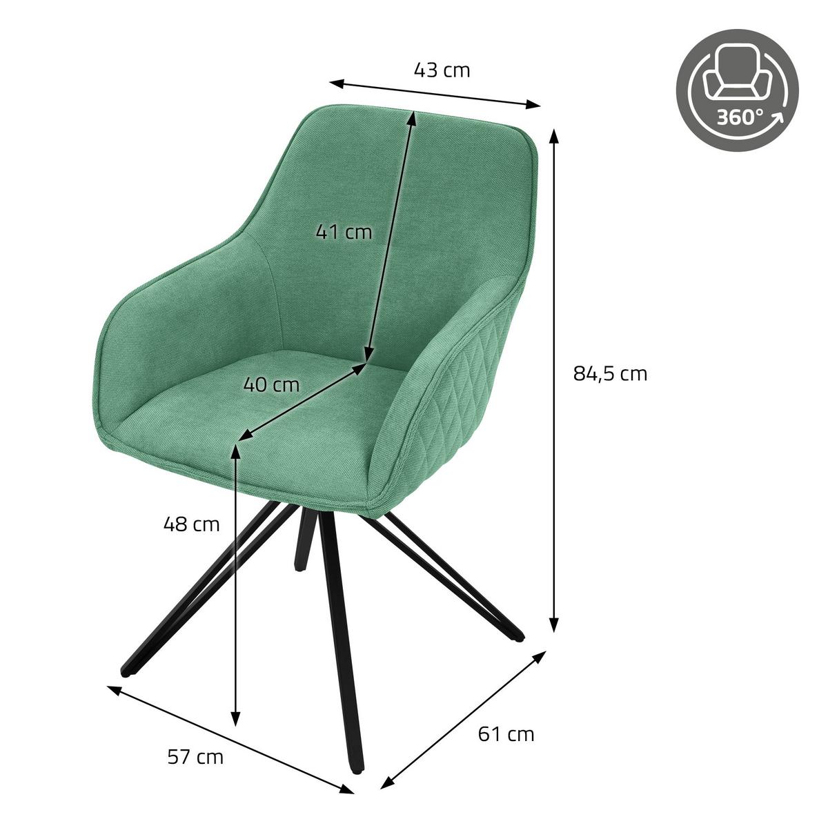 ESSZIMMERSTUHL 4er Set drehbar Grün Webstoff - Schwarz/Grün, Textil/Metall (61/84.5/57cm) - ML-DESIGN
