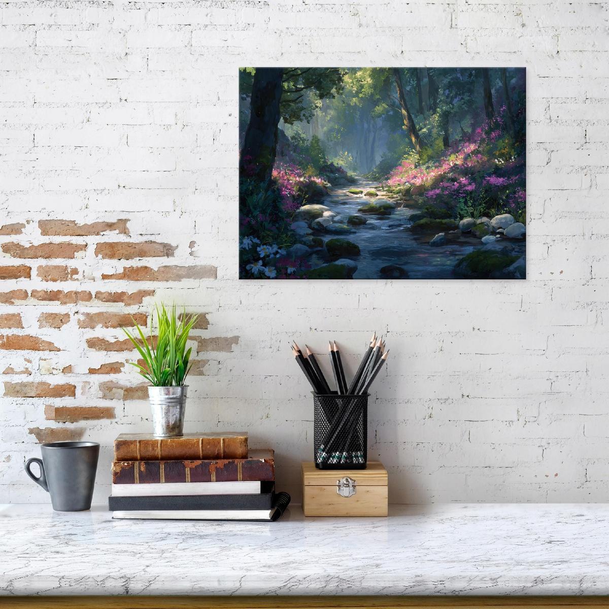 LEINWANDBILD Wald Fluss Grün 60x40 cm - Multicolor, Holzwerkstoff (60/40cm) - Wallarena