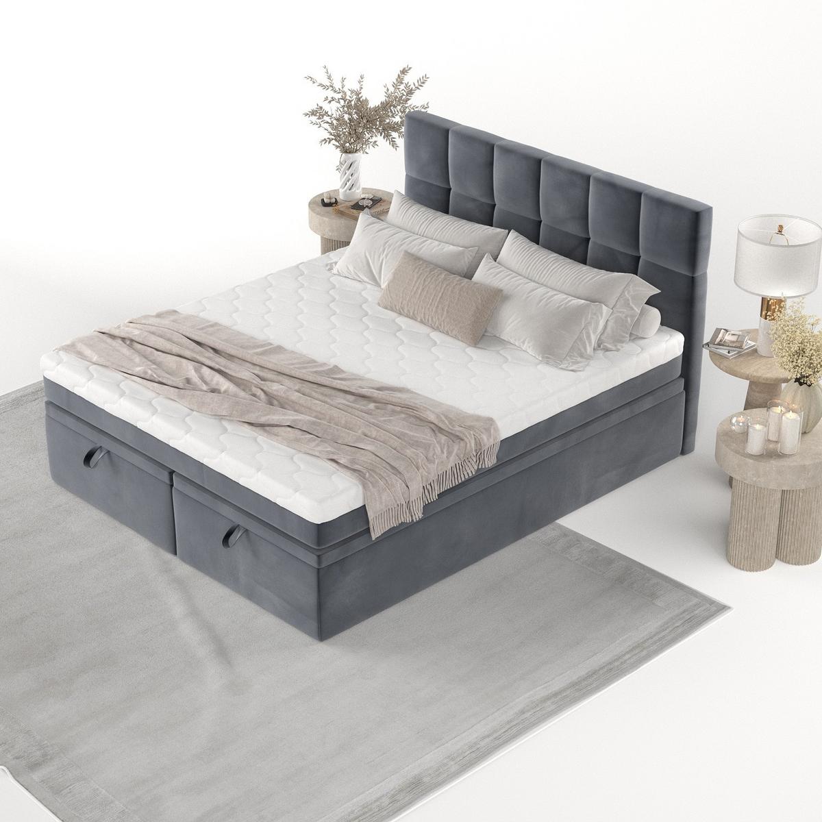 BOXBETT Elano 200/200 cm Dunkelgrau im Kronos Stoff - Dunkelgrau/Schwarz, Holz/Holzwerkstoff (200/200cm) - AltaBeds