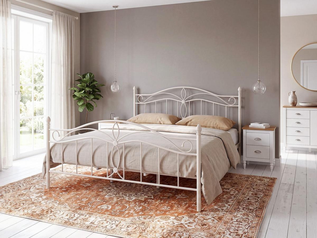 BETT mit Lattenrost 180/200 Stahl Hellbeige Antlia - Beige, Metall (180/200cm) - Beliani