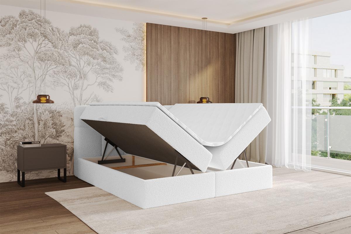 BOXBETT mit Matratze H3 - FAMA - 180x200 cm Weiß Quelle - Weiß, Holzwerkstoff (180/200cm) - ALTDECOR