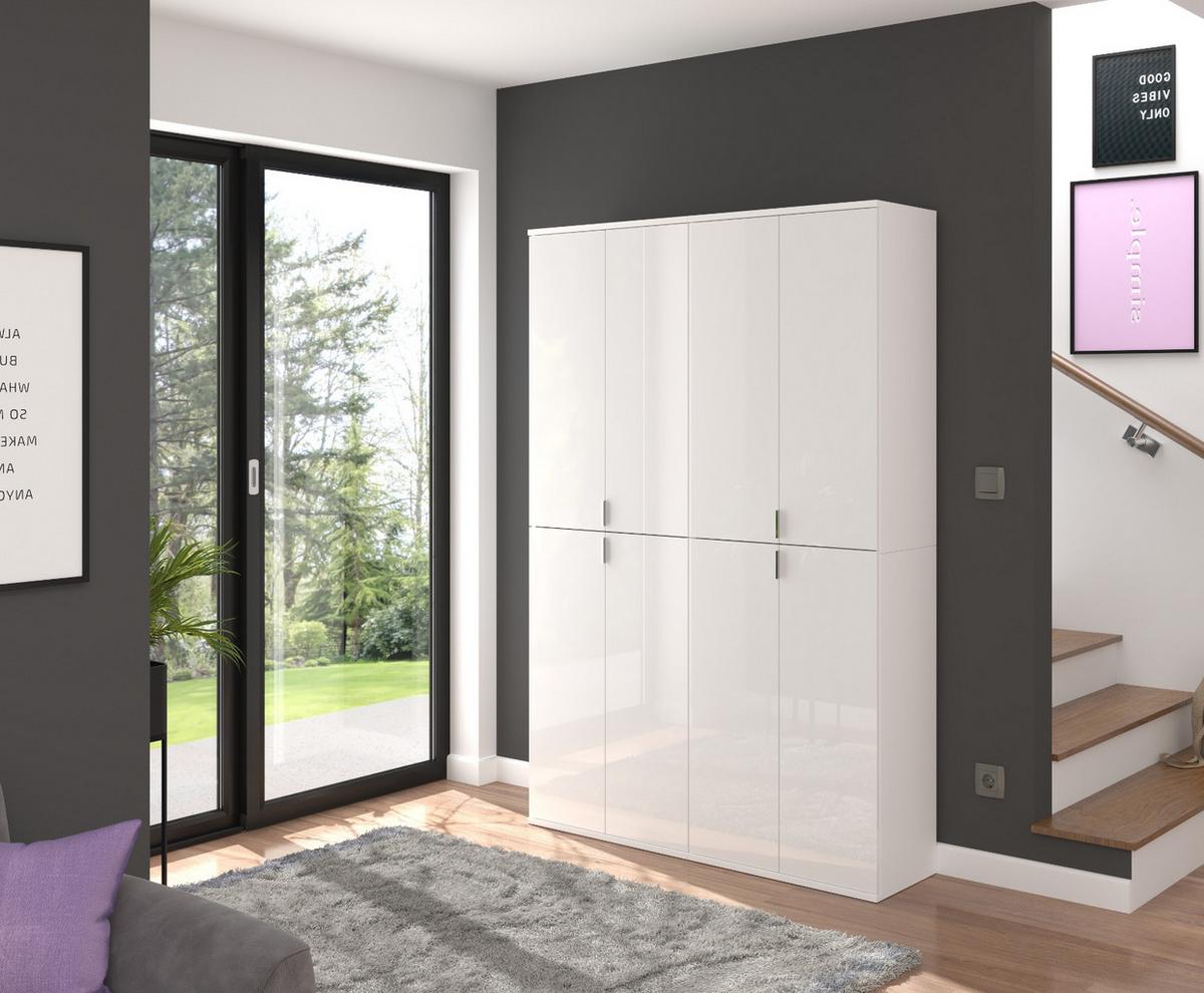 SCHUHSCHRANK weiß Hochglanz 122 cm, Garderobe mit 18 Fächern, Garderobenmöbel - Weiß Hochglanz/Silberfarben, Holzwerkstoff/Kunststoff (122/193/34cm) - Inn.Furn