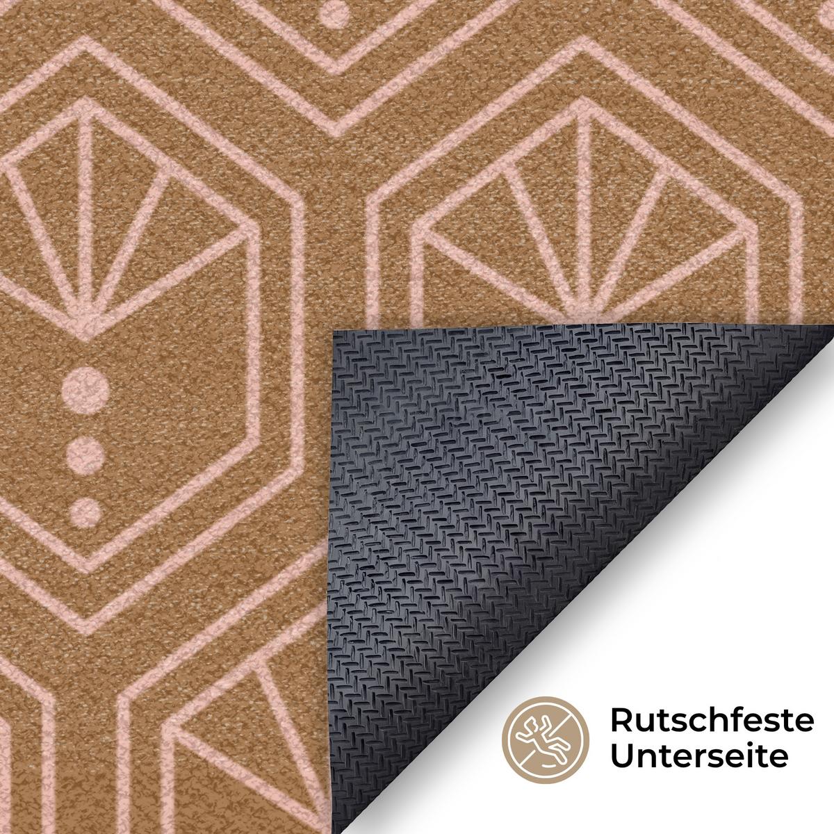 FUSSMATTE Braun - Rosa - Geometrisch - Gemustert Türmatte 180x120 cm - Braun, Kunststoff (180/0.4cm) - MuchoWow