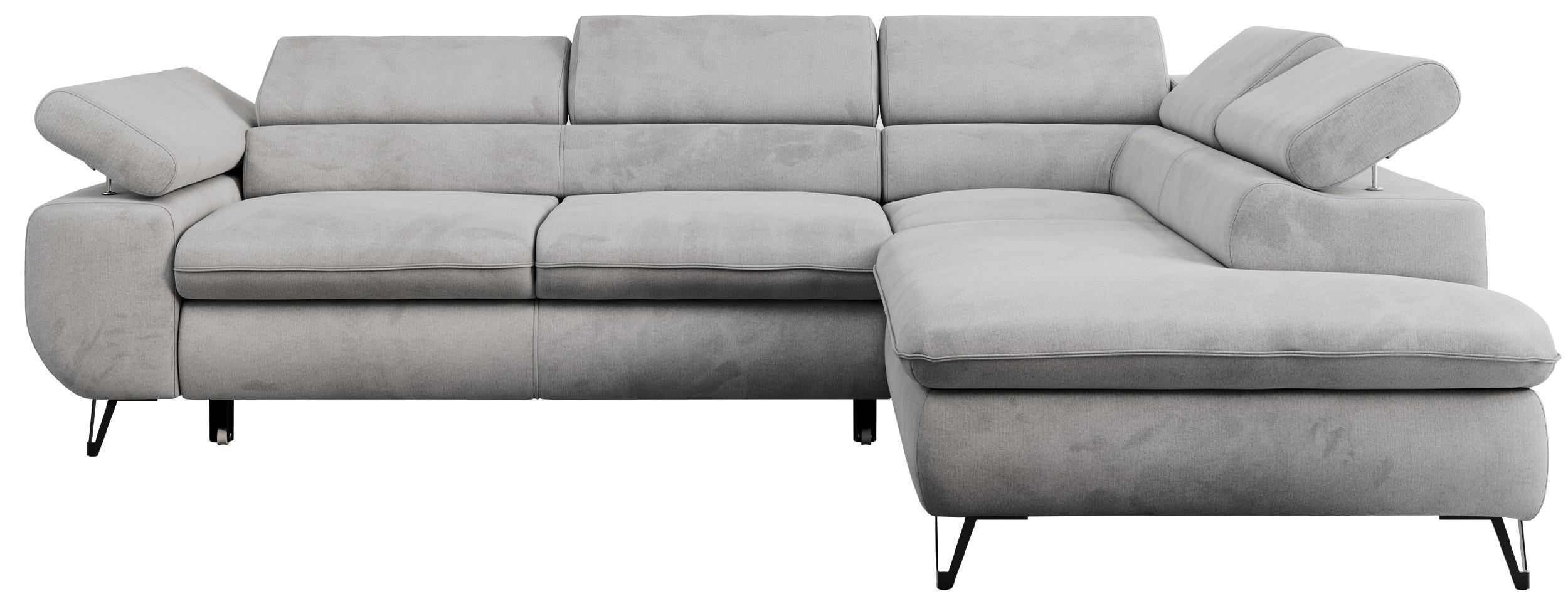ECKSOFA PETER L Hellgrau Velvet - Rechts Seite - Hellgrau/Schwarz, Textil/Metall (273/208cm) - MKS