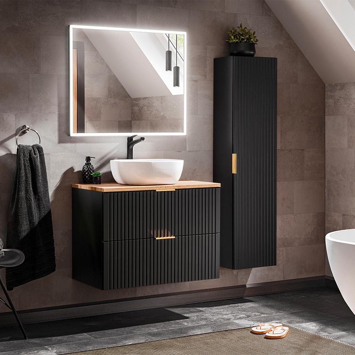 BADMÖBEL 80.6cm Adriel 2er-Set Schwarz - Schwarz, Holzwerkstoff (80.6/59/46cm) - Petits-meubles