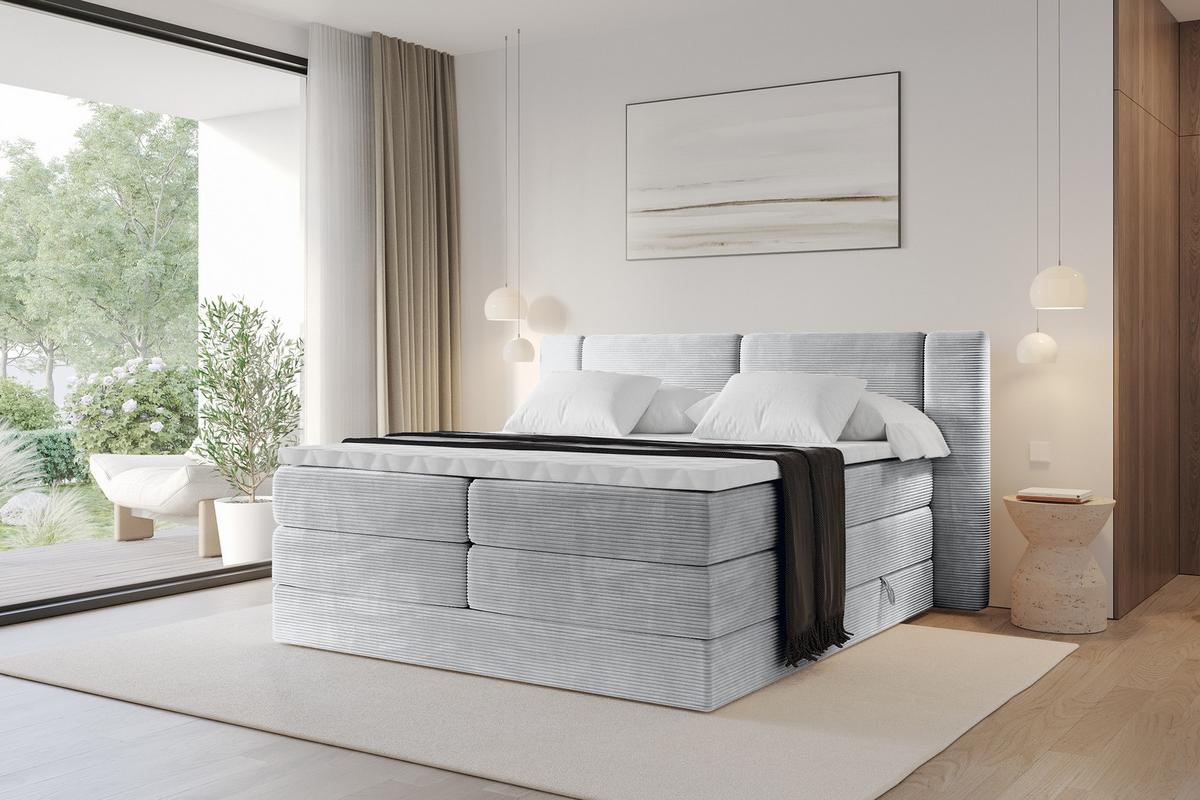 BOXSPRINGBETT mit Matratze H3/H4 - EVON KING - 180x200 cm Grau - Graubraun, Holzwerkstoff (180/200cm) - ALTDECOR