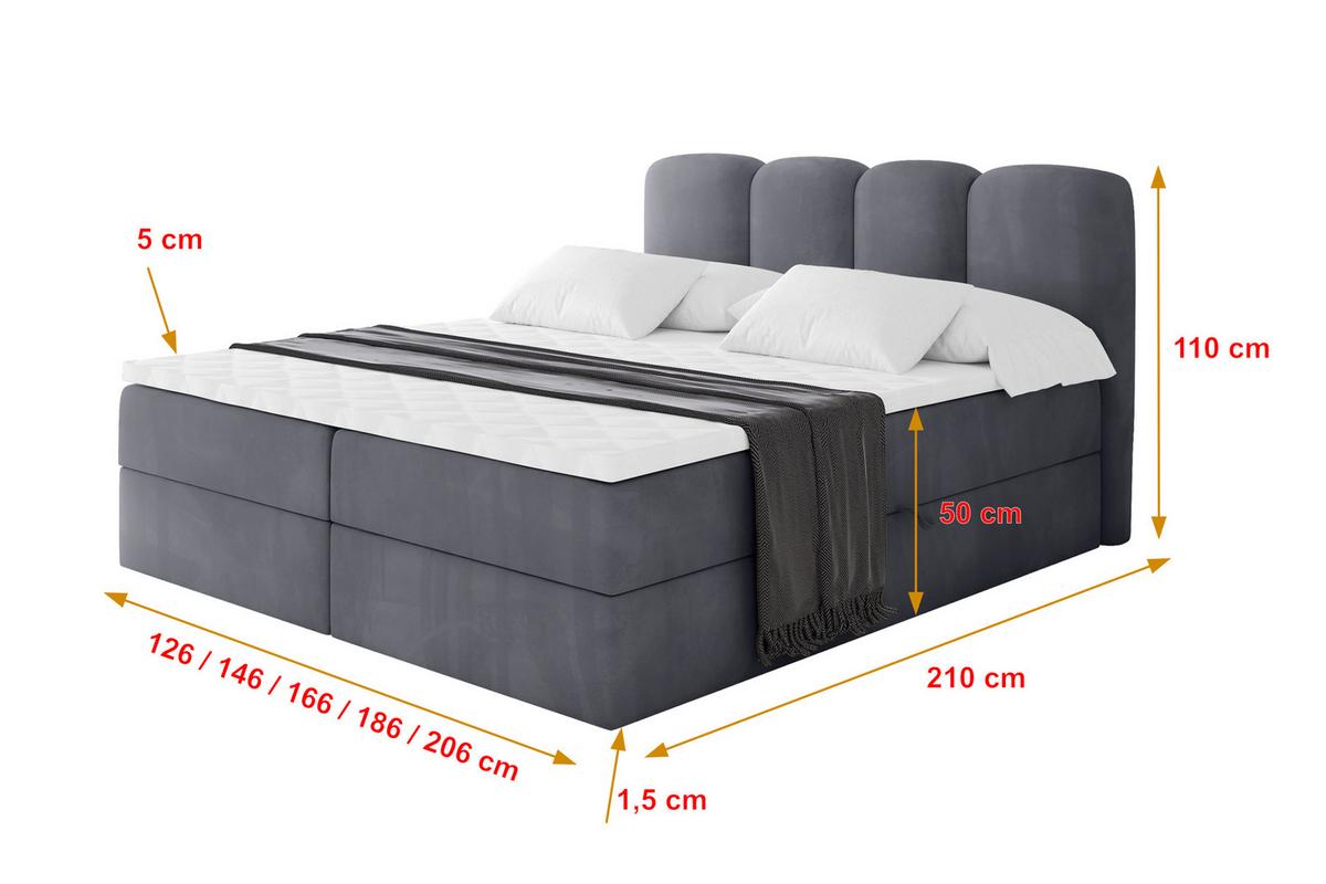 BOXBETT mit Matratze H4 und Lattenrost - NINA - 140x200 cm Casablanca - Dunkelgrau - Dunkelgrau, Holzwerkstoff (140/200cm) - ALTDECOR