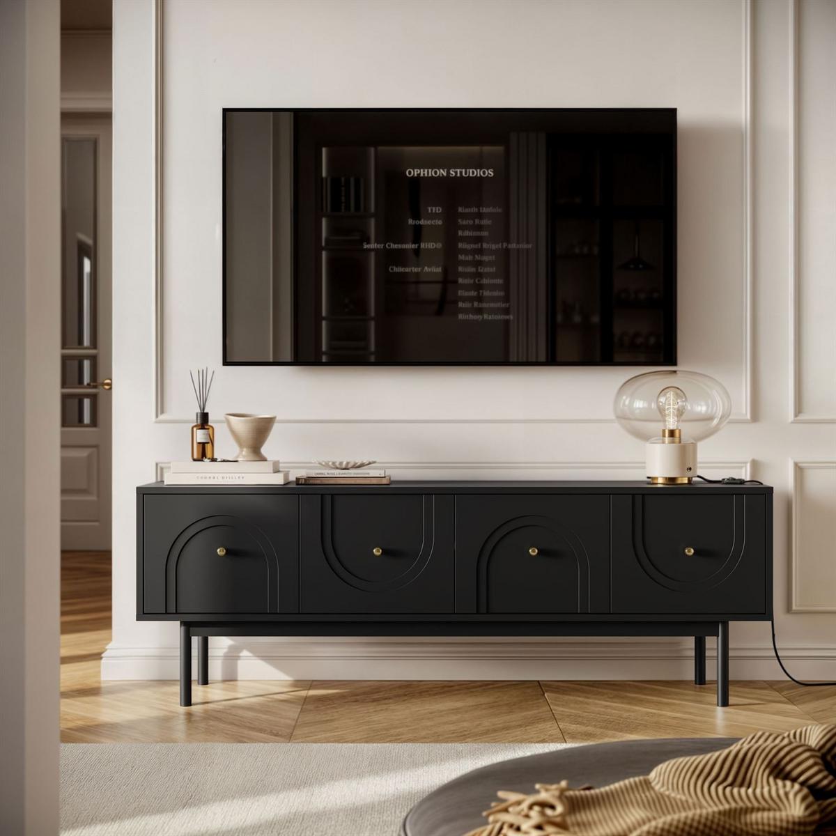 TV-SCHRANK LIBERTY auf Holzbeinen schwarz - Schwarz, Holzwerkstoff (154/53.5/39cm) - Lookway