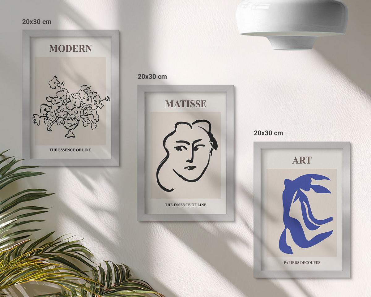 BILDER SET 3er Set - 20x30 cm Silberner Rahmen - Abstrakte minimalistische Poster - Silberfarben, Kunststoff (20/30cm) - TULUP
