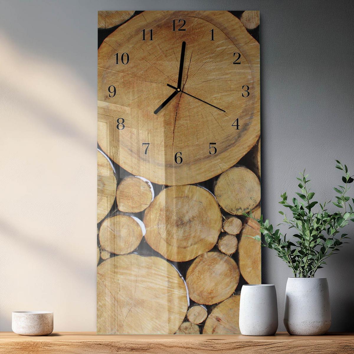 WANDUHR aus Glas 30x60 cm - Holz - Braun, Glas (30/60/0.4cm) - TULUP