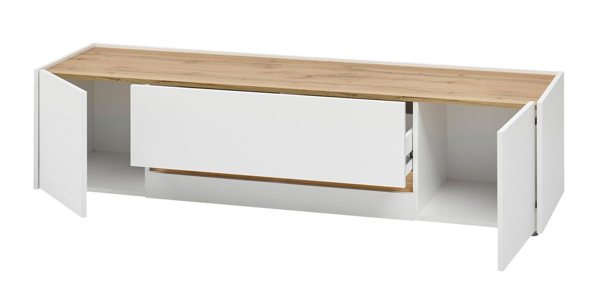 TV-LOWBOARD weiß, Eiche Wotan 170 cm, TV Unterschrank 2-türig mit Schubkasten - Eiche Wotan/Schwarz, Holz/Holzwerkstoff (170/40/45cm) - Furn.Design