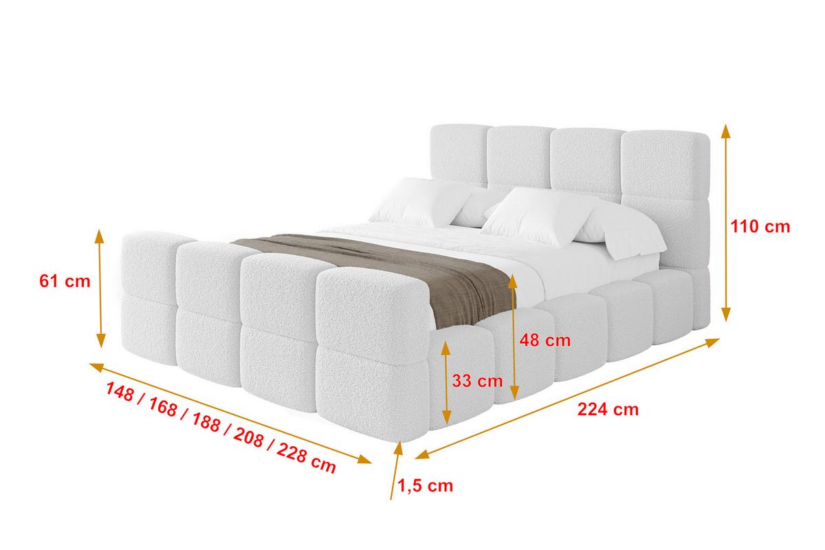 POLSTERBETT mit Bettkasten und Lattenrost mit Matratze H3/H4, Kopfteil, Boxbett, mit Stauraum - NATA-Z 120x200 Weiß - Weiß, Holzwerkstoff/Textil (120/200cm) - ALTDECOR