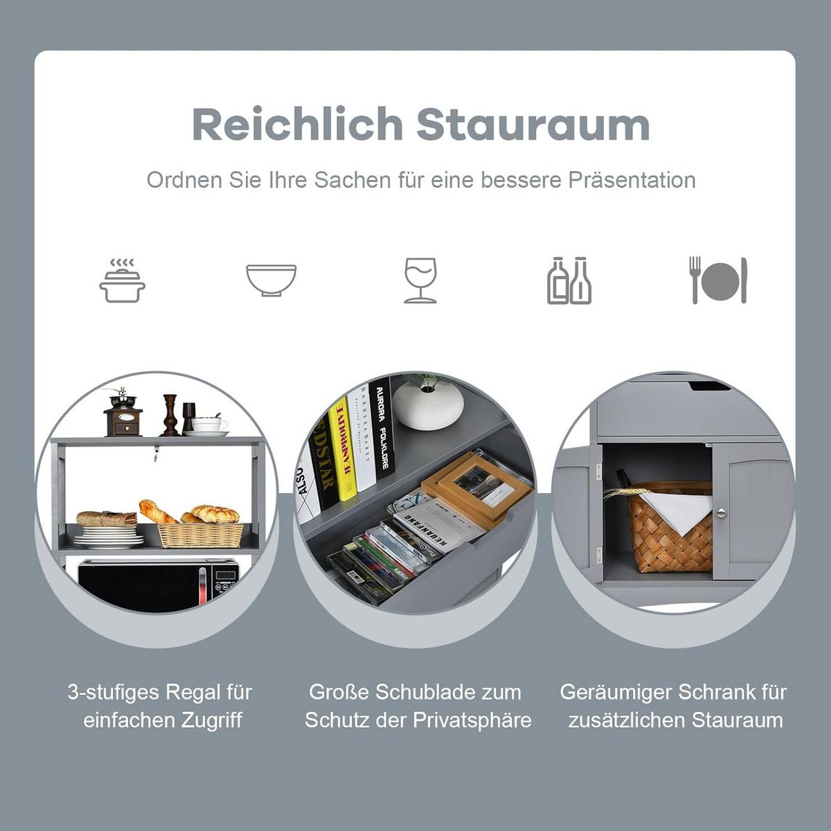 HOCHSCHRANK Grau - Grau, Holz (61/122/33cm) - COSTWAY