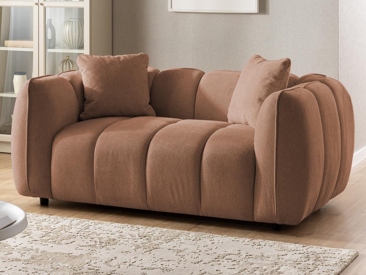 SITZGARNITUR 2+1 Nubira in tief gesteppter Bubble-Optik aus weichem Terrakotta Strukturstoff im modernen Design - Terracotta/Schwarz, Holz/Kunststoff (172/69/89cm) - S-Style Möbel