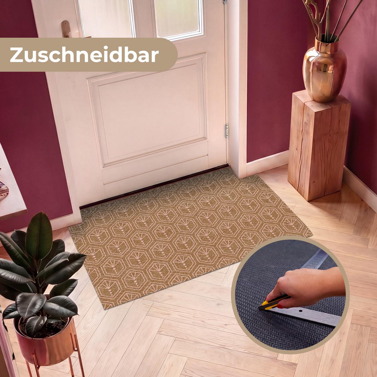 FUSSMATTE Braun - Rosa - Geometrisch - Gemustert Türmatte 120x80 cm - Braun, Kunststoff (120/0.4cm) - MuchoWow