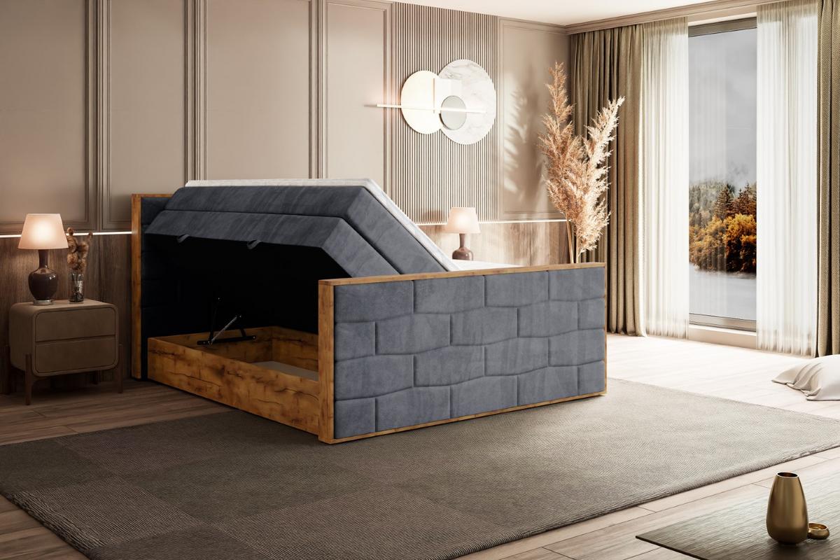 BOXSPRINGBETT mit Matratze H3|H4 und Lattenrost - LOLLI8-Z KING-120x200 - Dunkelgrau Casablanca - Dunkelgrau, Holzwerkstoff (120/200cm) - ALTDECOR