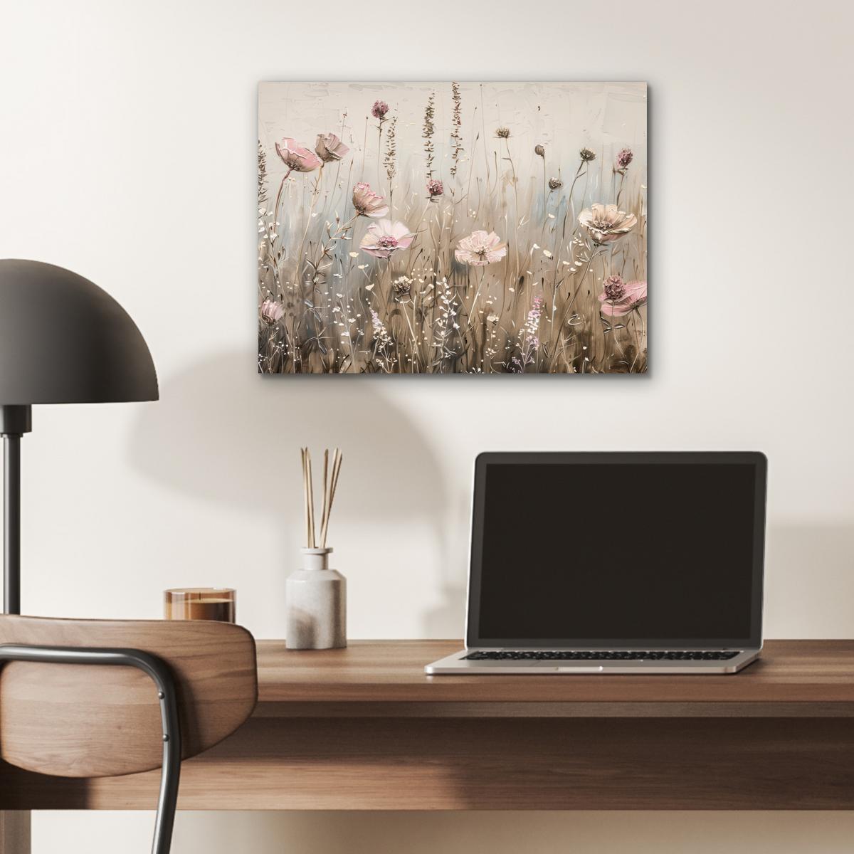 METALLBILD Blumen - Rosa - Modern - Beige 40x30 cm - Beige, Metall (40/30cm) - MuchoWow