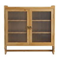 WANDSCHRANK Vintage Naturholz mit Glastüren, 3 Ebenen & Handtuchhalter 63cm - Naturfarben, Holzwerkstoff (63/60/18cm) - Urban Meuble