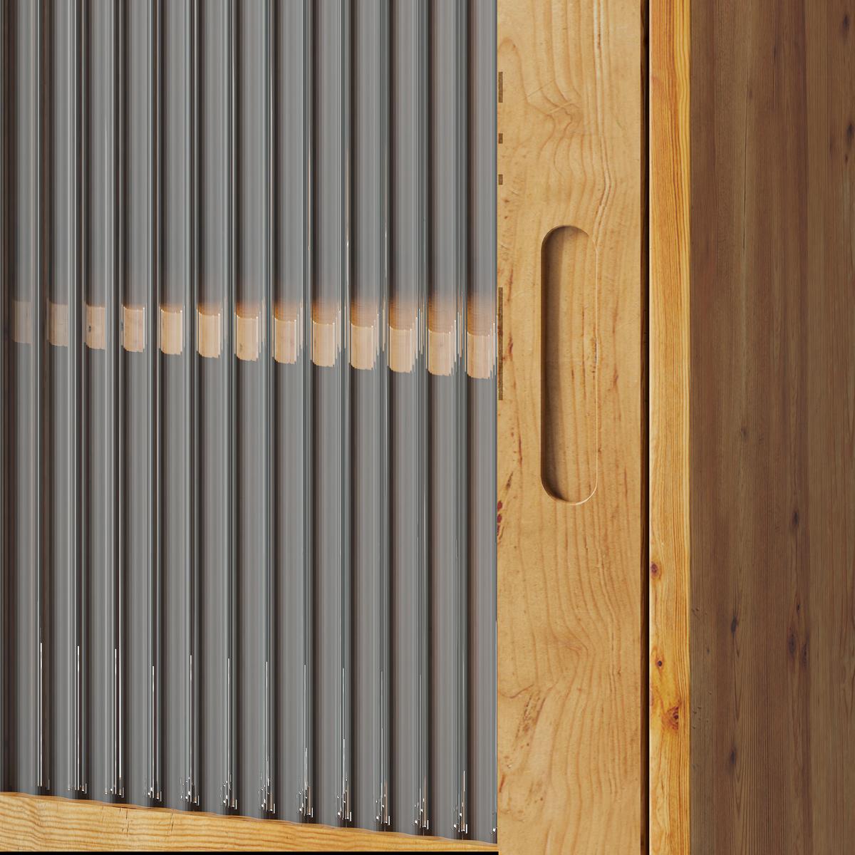 WANDSCHRANK Massivholz Schiebetüren Riffelglas Natur 3 Ebenen 90cm - Naturfarben, Holz/Holzwerkstoff (90/60/20cm) - Urban Meuble