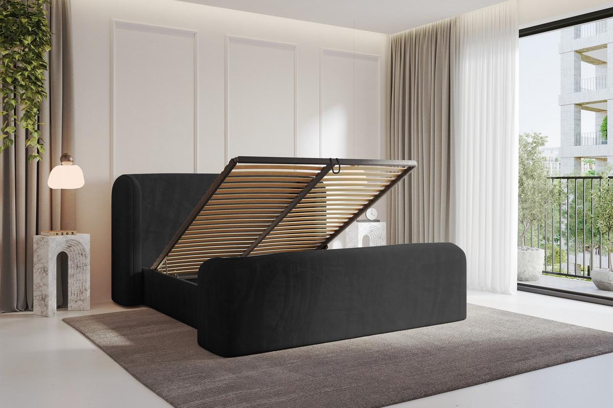 POLSTERBETT mit Bettkasten, Fußteil und Lattenrost, Bett mit Matratze H3/H4 - ESTI-Z 140x200 Schwarz - Schwarz, Holzwerkstoff/Textil (140/200cm) - ALTDECOR