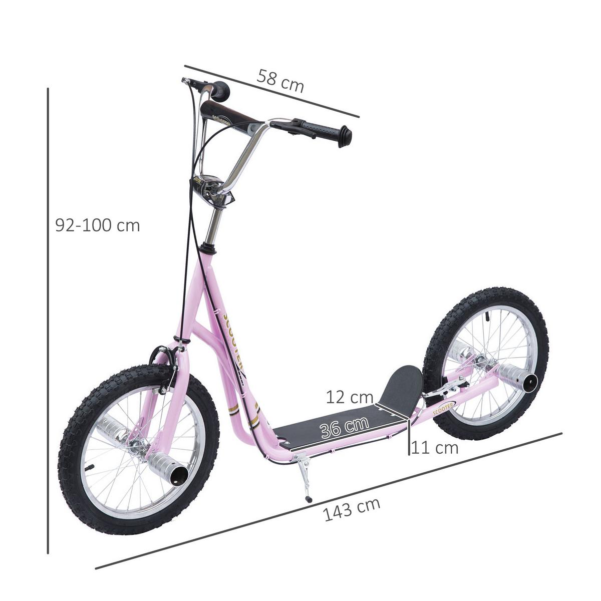 KINDERROLLER mit Luftreifen Scooter Roller Kinder Roller Kickboard 16 Zoll Rosa - Rosa, Metall (143/58/100cm) - HOMCOM
