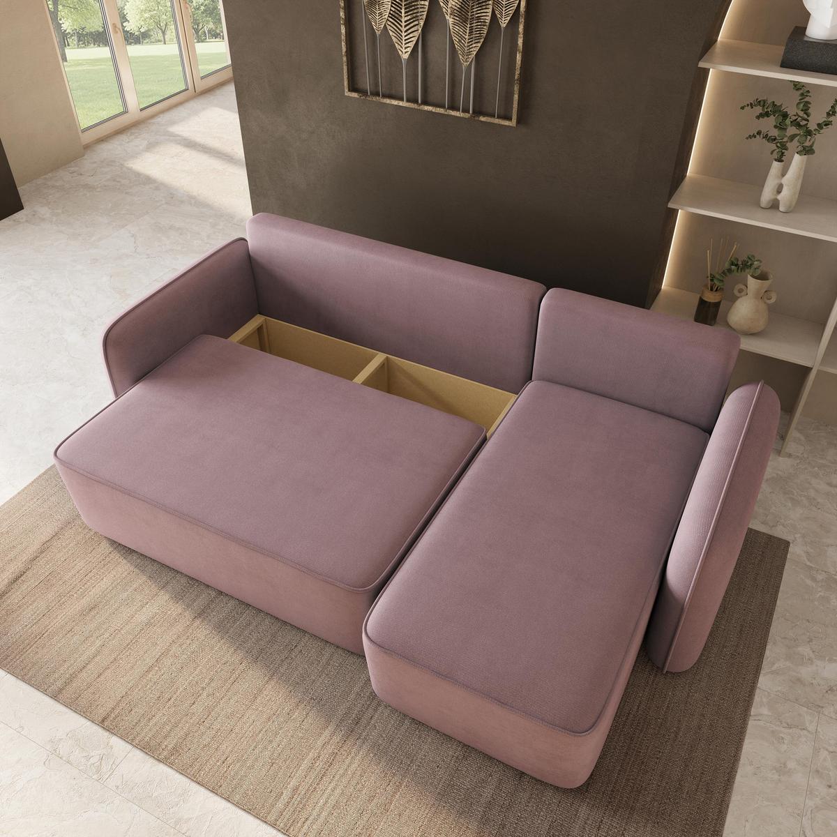ECKSOFA DOLVER Rosa Plüsch-Stoff mit Schlaffunktion - Rosa, Holz (238/156cm) - MASSENO