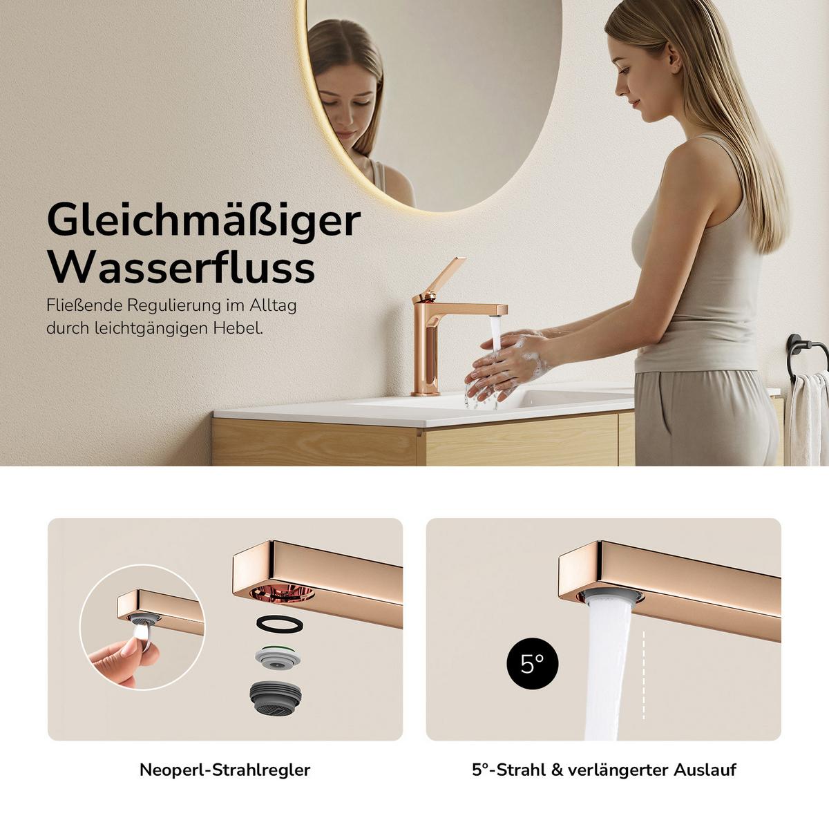 WASCHTISCHARMATUR Rosengold 19,5/17,3/4,6 cm - Roségold, Metall (17.3/19.5/4.6cm) - EMKE