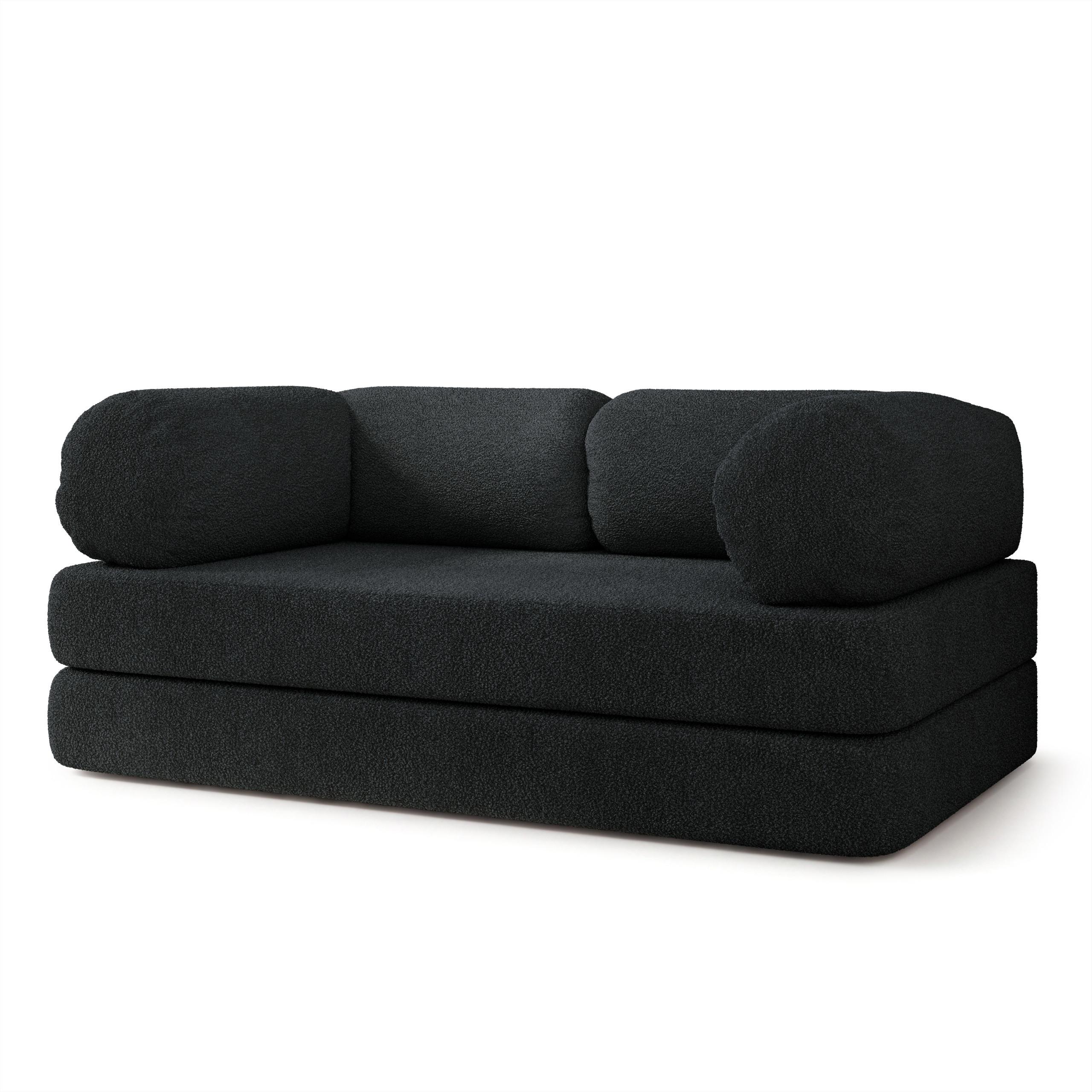 BETTSOFA EIREN aus Schaumstoff Bucle-Stoff Schwarz Schlaffunktion - Schwarz, Textil (170/68/80cm) - MASSENO