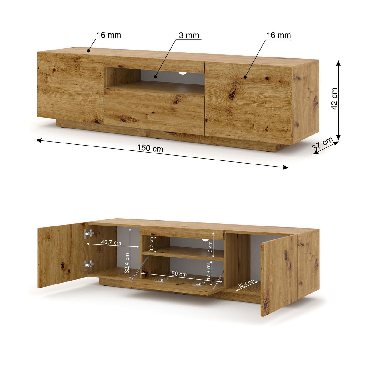 TV LOWBOARD Artisan Eiche 150/42/37 - Eiche Artisan, Holzwerkstoff (150/42/37cm) - RAUMHIRSCH FURNITURE