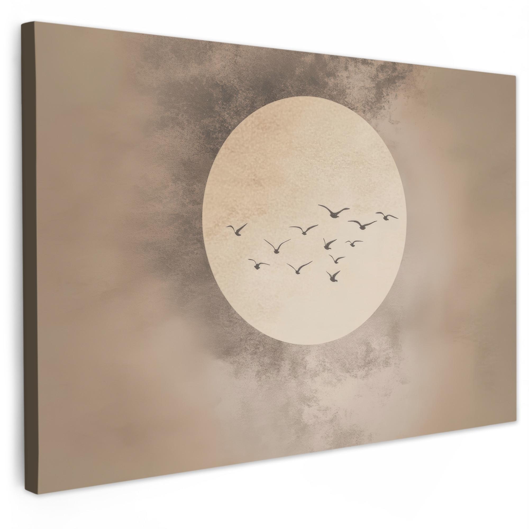 LEINWANDBILD Vogel - Beige - Japanisch XXL 150x100 cm - Taupe, Textil (150/100cm) - MuchoWow
