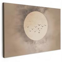 LEINWANDBILD Vogel - Beige - Japanisch Groß 140x90 cm - Taupe, Textil (140/90cm) - MuchoWow