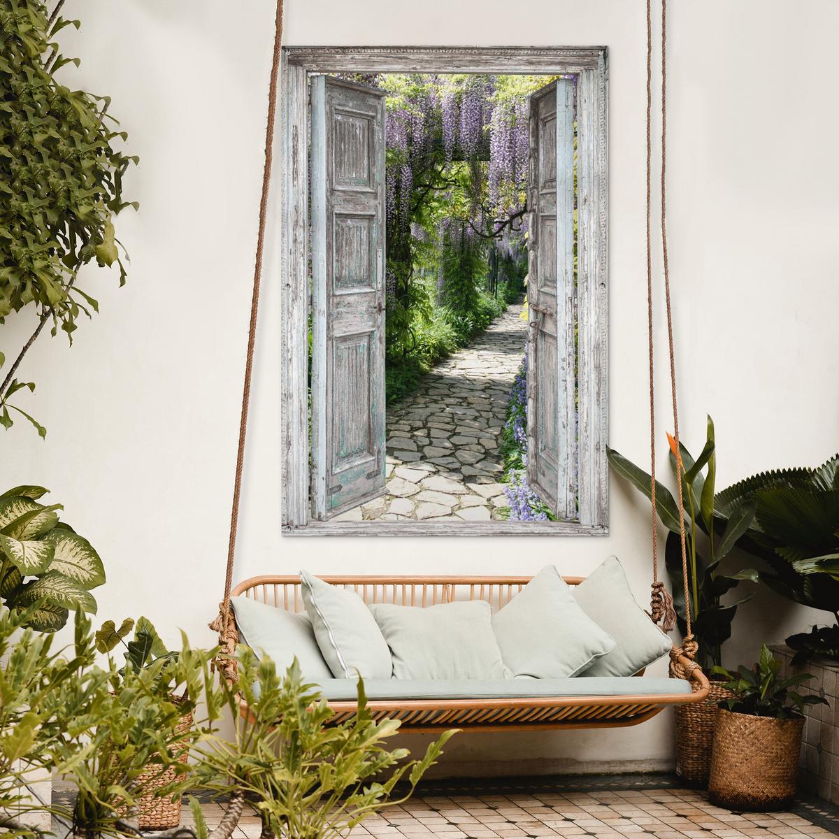 GARTENPOSTER Aussicht - Wald - Steine - Frühling Bild 120x180 cm - Hellgrau, Kunststoff (120/180/0.2cm) - OnlyWow
