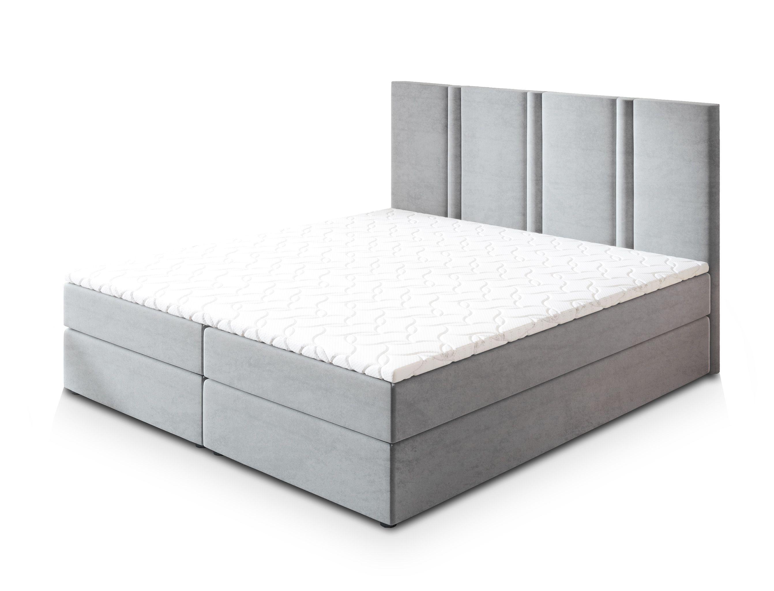 BOXBETT LARIO 140x200 cm mit Matratze und Topper - Hellgrau - Hellgrau, Holz (140/200cm) - MASSENO