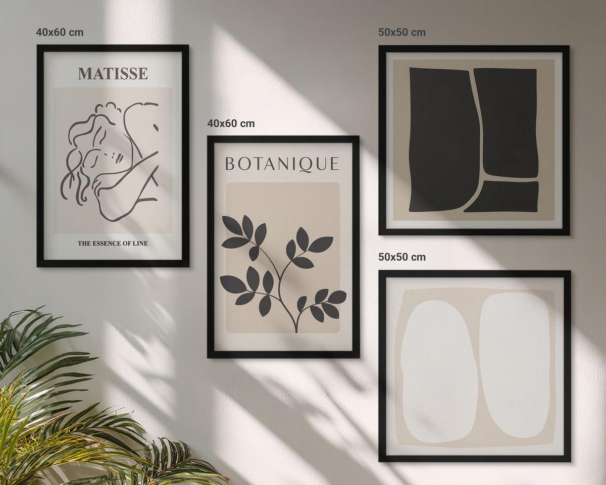 BILDER SET 4er Set - 50x50 cm & 40x60 cm Schwarzer Rahmen - Matisses stilvolle Pflanzenbilder - Schwarz, Kunststoff (50/50cm) - TULUP