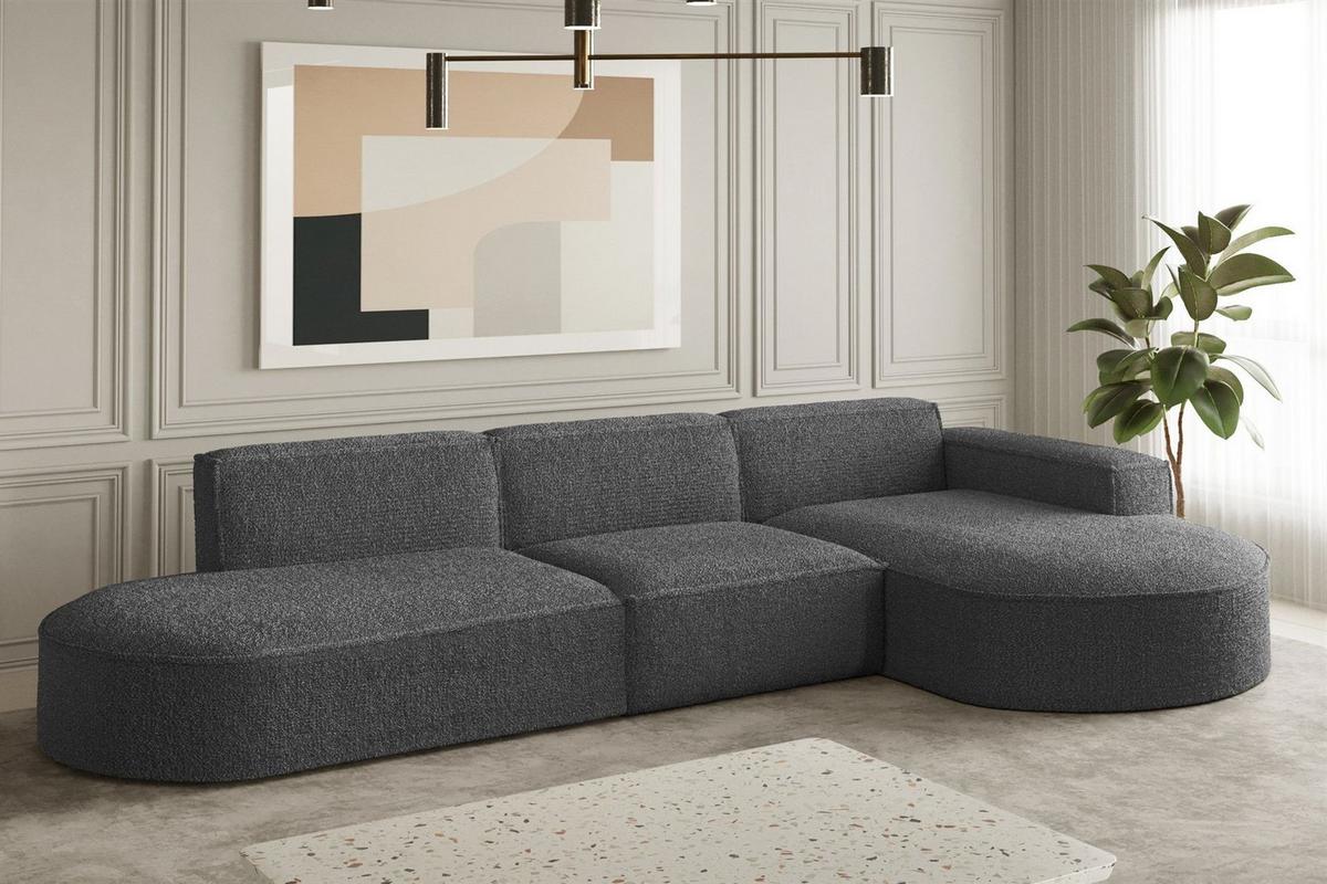 ECKSOFA Ottomane Palma Ascot Bukla - Graphitfarben, Holzwerkstoff/Textil (296/165cm) - Fun Möbel
