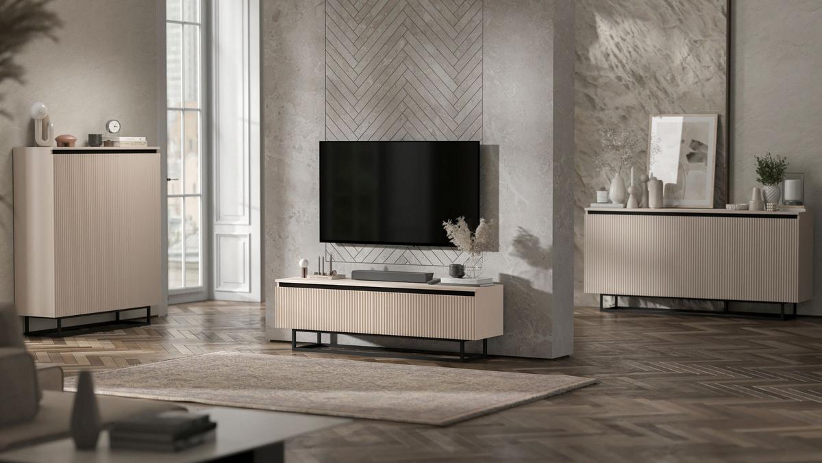 HIGHBOARD Selene 2D Kachmir Matt 111 cm - Kaschmir/Schwarz, Holzwerkstoff/Metall (111/125/35cm) - Meble Lindner